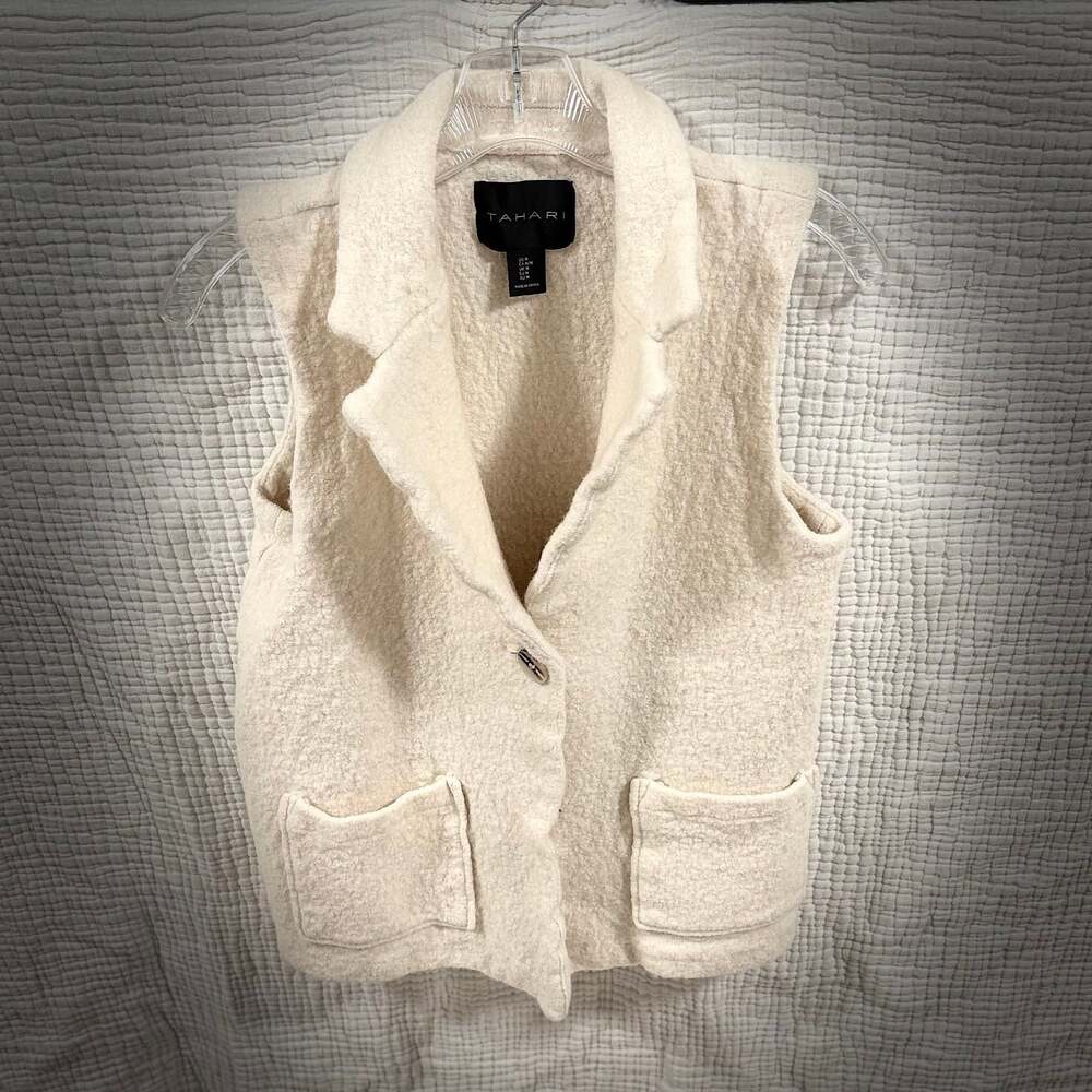 Tahari Women's Off-White Wool Blend Nubby Boucle Tunic Vest